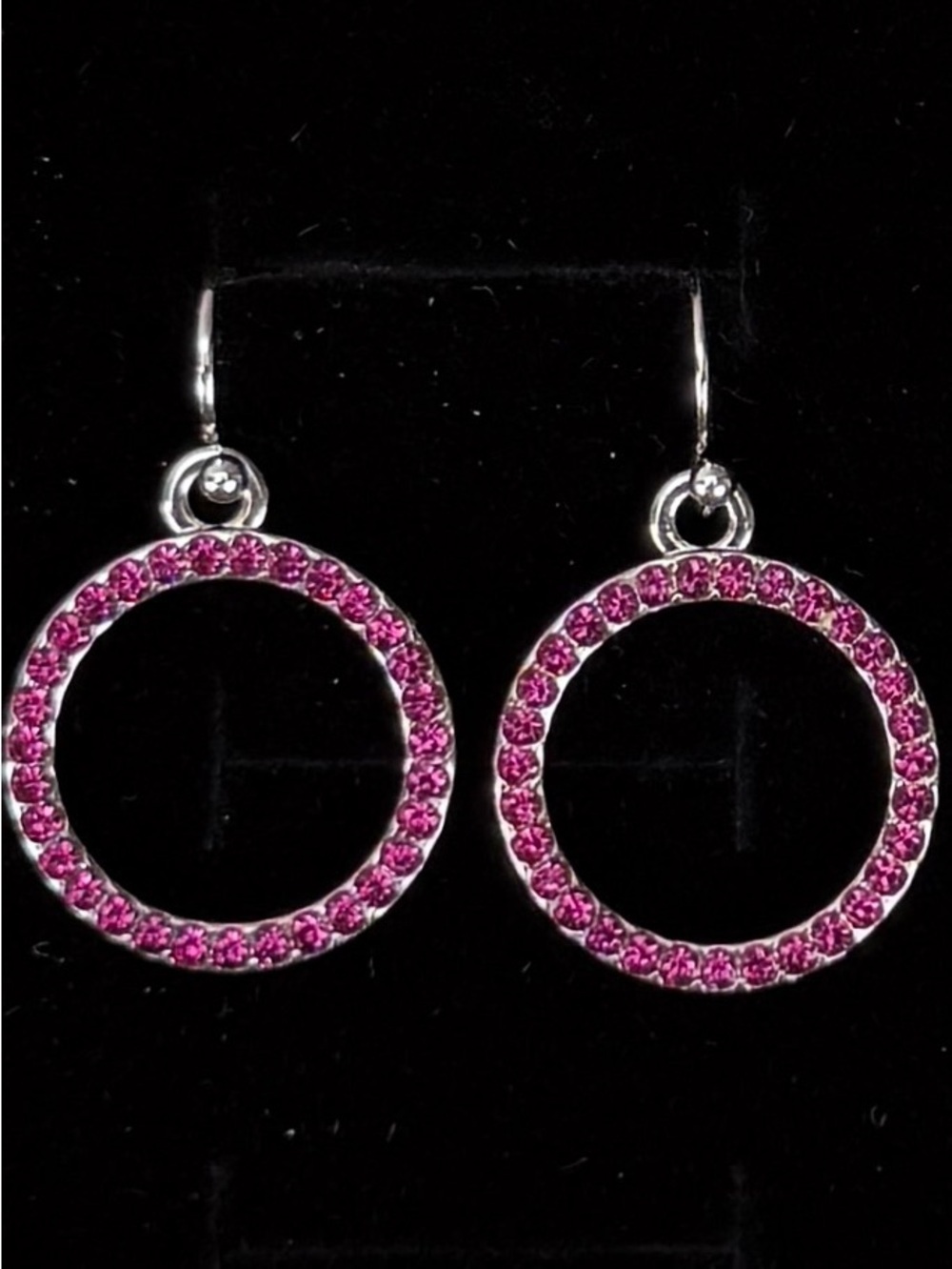 Silvertone pink bling lightweight minimalist spring pierced earrings